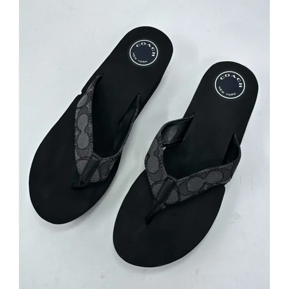 Coach Jen Signature C Jacquard Platform Wedge Flip Flop Sandals Y2K Womens 9B
